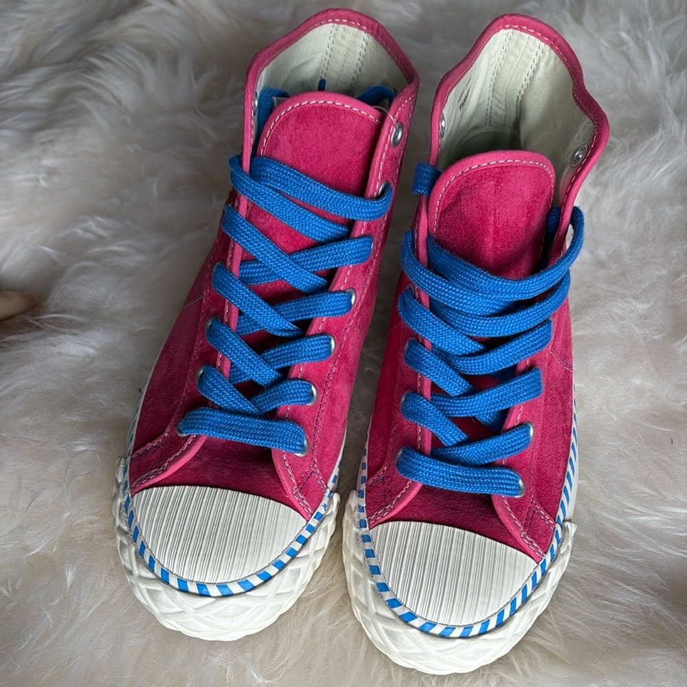 NWT P.F. Flyers Unisex High-Top Suede Sneakers - Pink and Blue size W 7 1/2; M 6